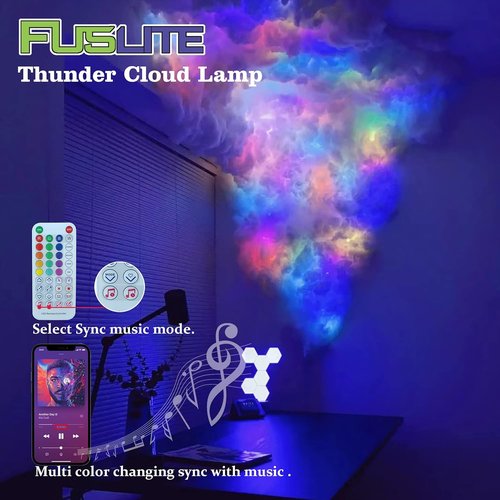 FUSLITE 3D Thundercloud LED Light - Colorful DIY Atmosphere Night Light for Gaming Rooms | 16 Feet