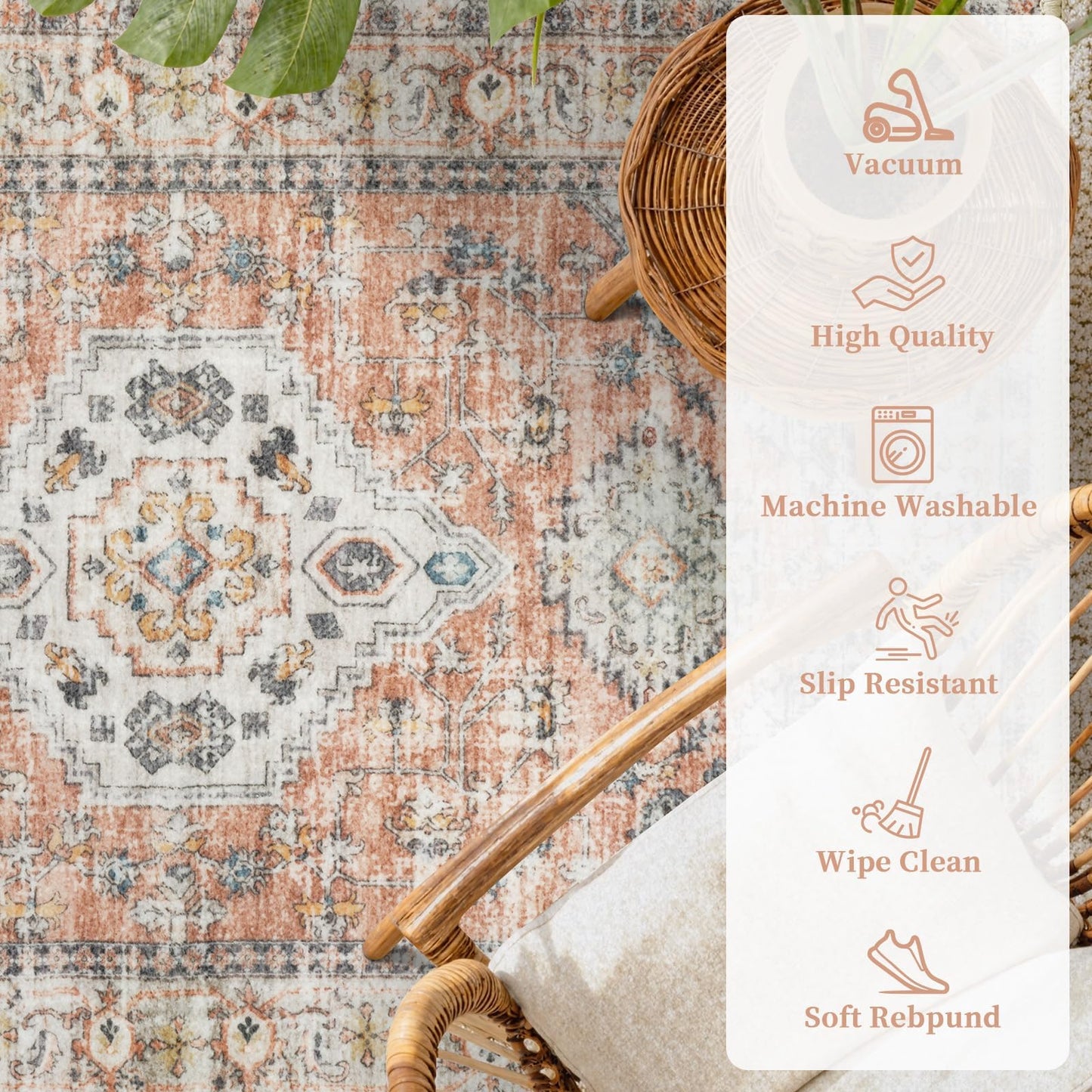 LEEVAN Kitchen Rug Set of 2, Washable Non Slip Kitchen Mat, Vintage Orange Runner Rug, Soft Standing Mat, 20''x31'+20''x47''
