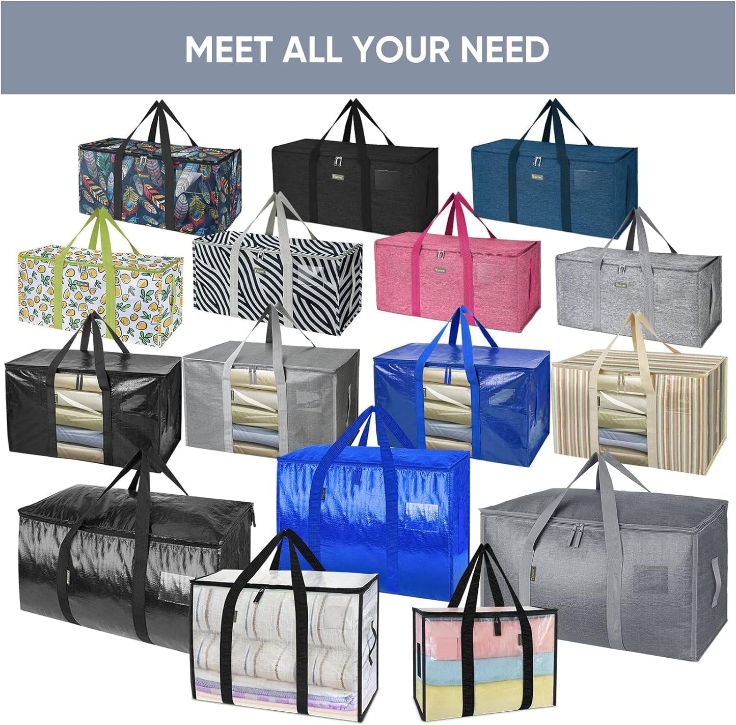 TICONN Extra Large Moving Bags - Heavy-Duty Storage Totes with Zippers & Handles | 75 Gallon (4 Pack)
