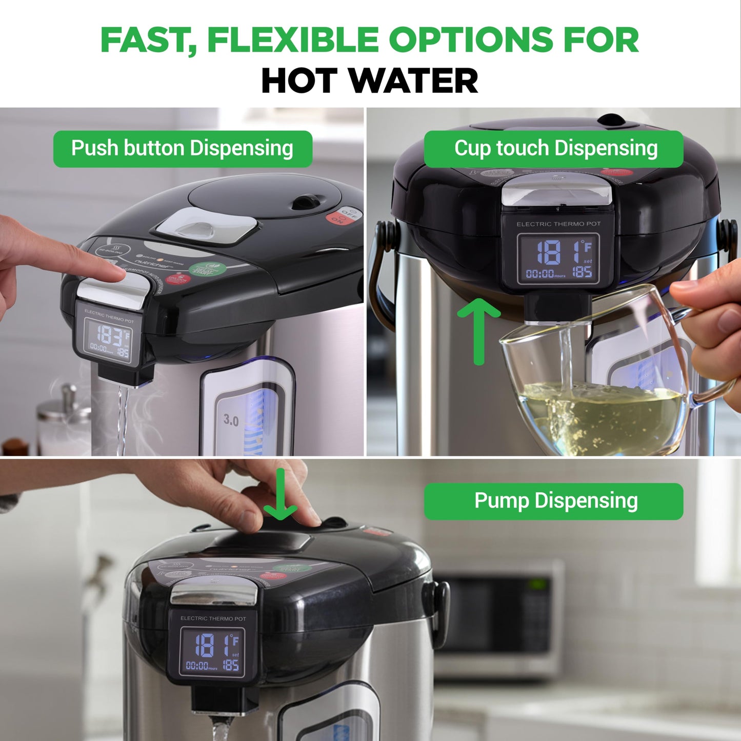 NutriChef Digital Water Boiler and Warmer - 4L/4.23 Qt Stainless Electric Hot Water Dispenser w/ LCD Display, Rotating Base, Keep Warm, Auto Shut Off, Safety Lock, Instant Heating for Coffee & Tea