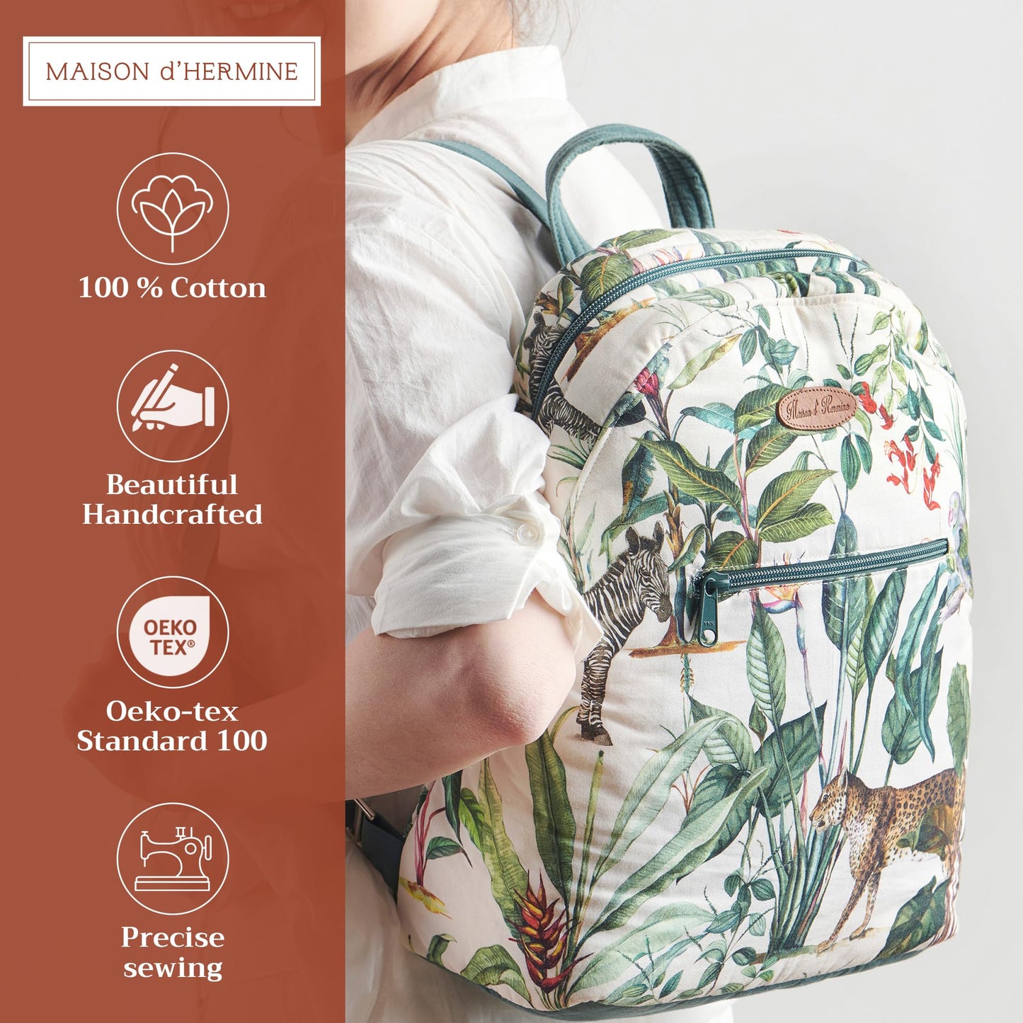 Maison d' Hermine Backpack for Women Men Cotton Shoulder Multipurpose Rucksack with Small Pouch Lightweight Multi Pocket Bag for Travel Work Beach Perfect for Mothers Day Gifts - Wild