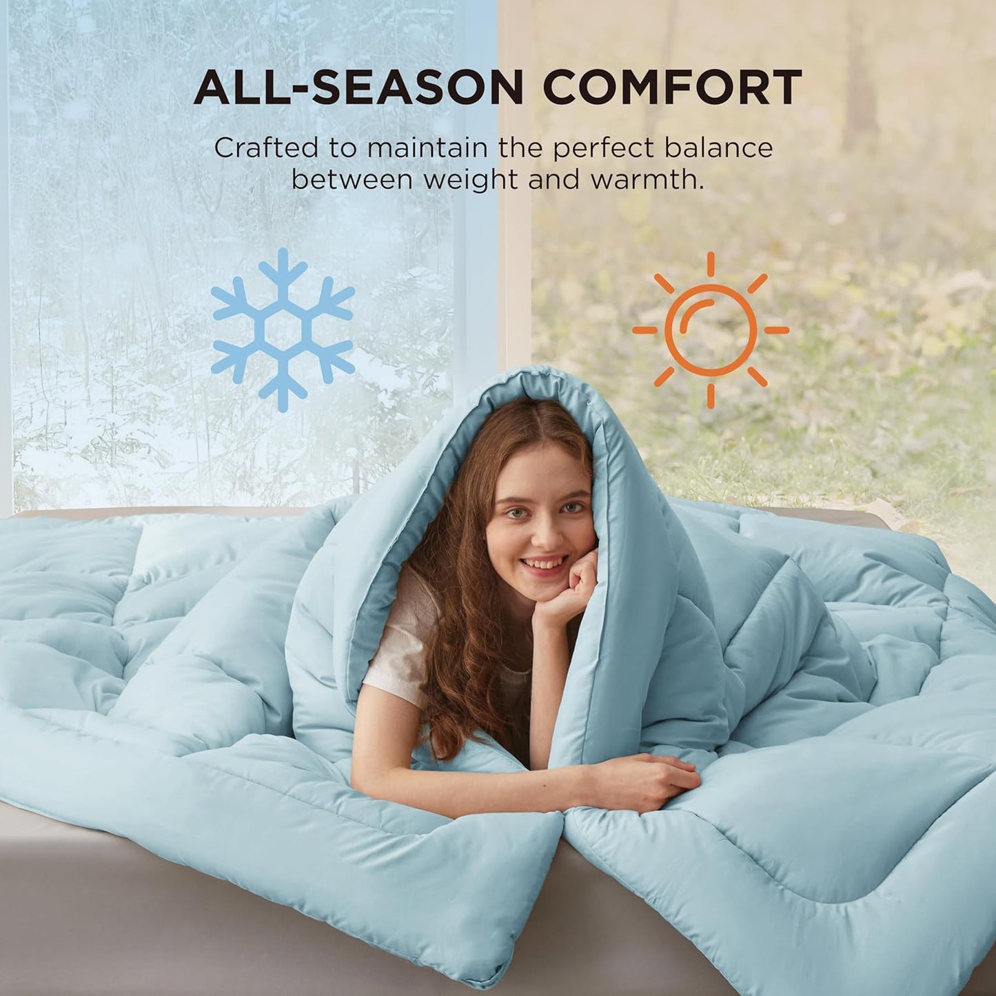 Bedsure Comforter Duvet Insert - Quilted Twin XL All-Season Down Alternative Blanket, Light Spa Blue 92x68 Inches