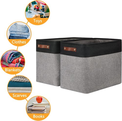 DULLEMELO Extra Large Fabric Storage Baskets - Organize Toys & Books | Black & Grey, 2-Pack