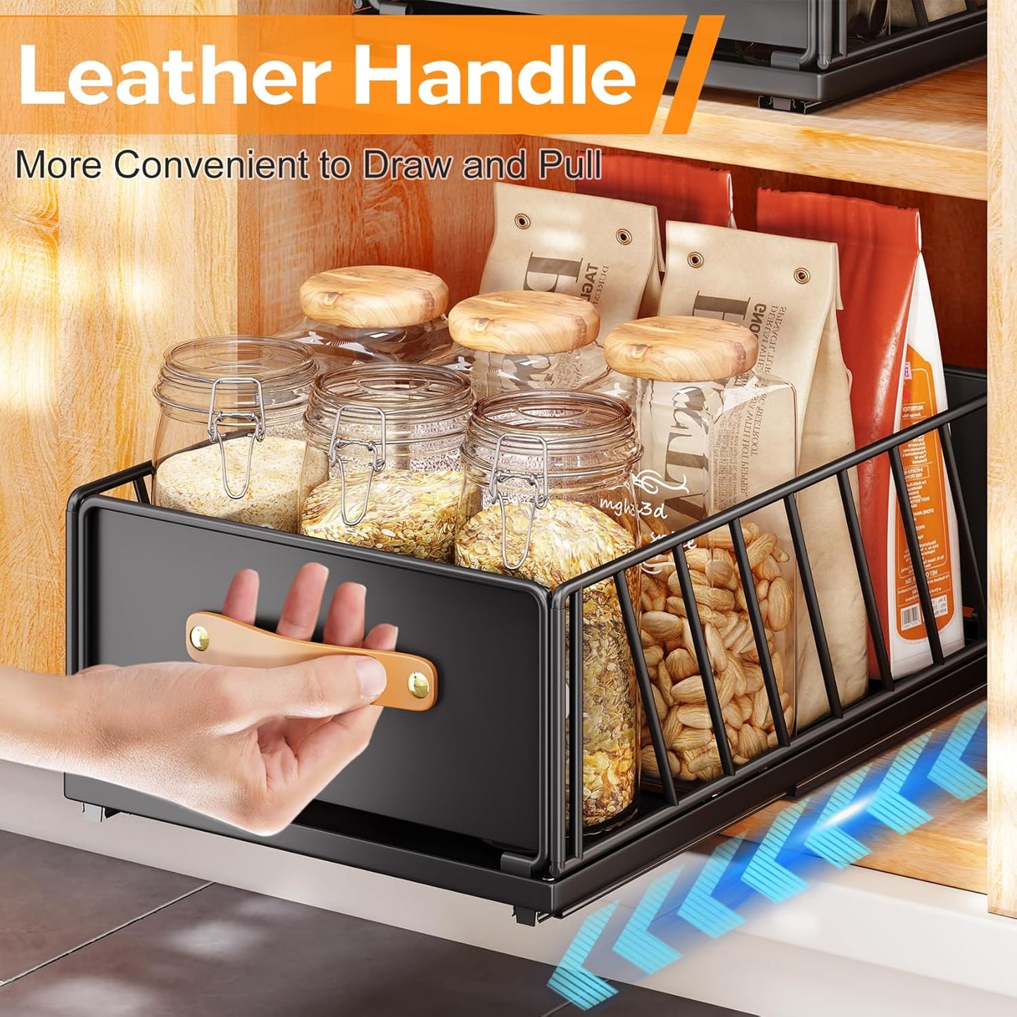 Skiennix Pull-Out Cabinet Organizer - Heavy-Duty Sliding Pantry Shelves with Handle | 11.8"W X 15.7"D X 6.2"H, Black