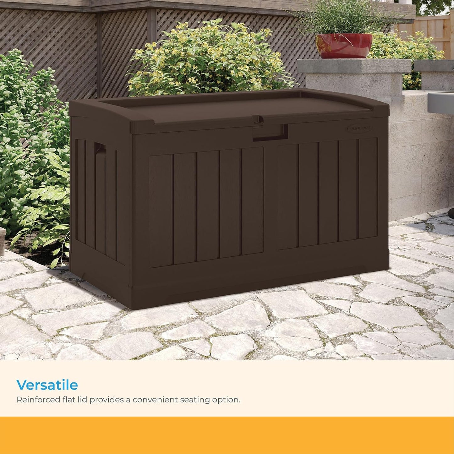 Suncast 50 Gallon Outdoor Storage Deck Box - All-Weather Resin with Bench Seat | Java Color