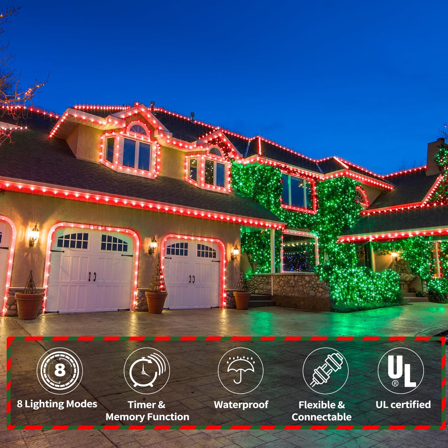 50ft LED Rope Lights Outdoor, 360 LED Connectable and Flexible Tube Lights with 8 Modes, Waterproof LED Rope Lighting for Garden, Patio, Pool, Bedroom, Party, Indoor Outdoor Christmas Decoration (Red)