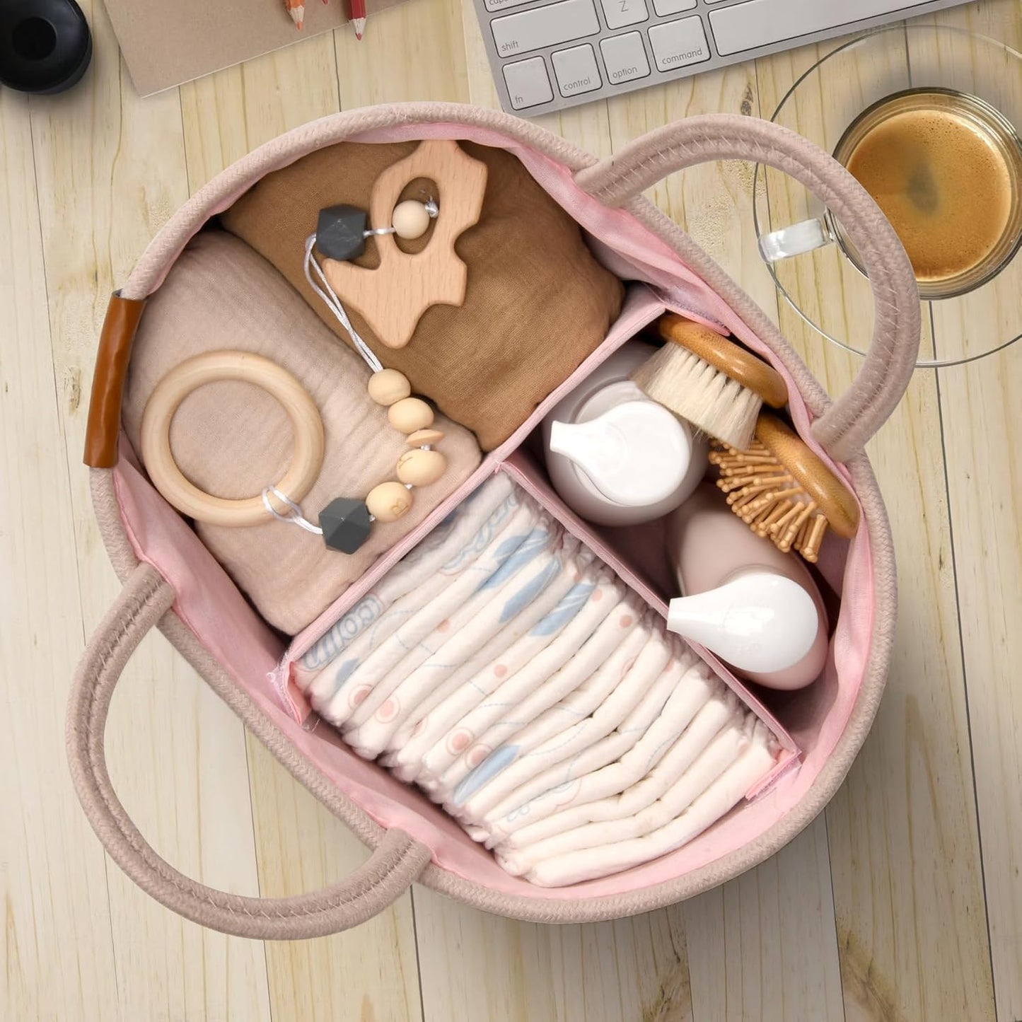 PeraBella XL Baby Changing Basket - Portable Diaper Changing Pad with Waterproof Cover & Caddy