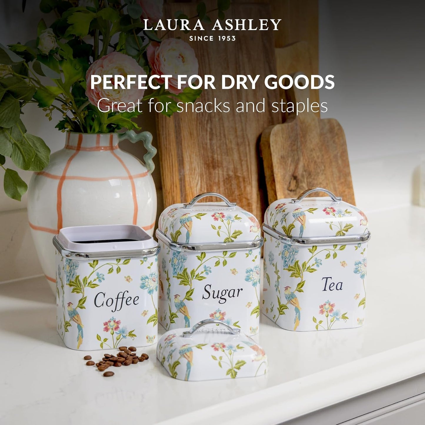 Laura Ashley Canister Set - Elegant 3-Piece VQ Design in Elveden White