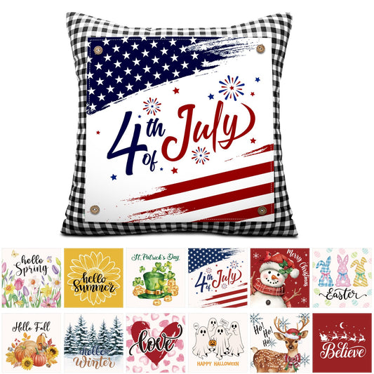 Hahafelt Set of 13 Seasonal Holiday Throw Pillow Covers 18x18 in with 12 Interchangeable Panels Spring Summer 4th of July 250th Anniversary Decorative Square Pillowcase for Farmhouse Sofa Home Decor