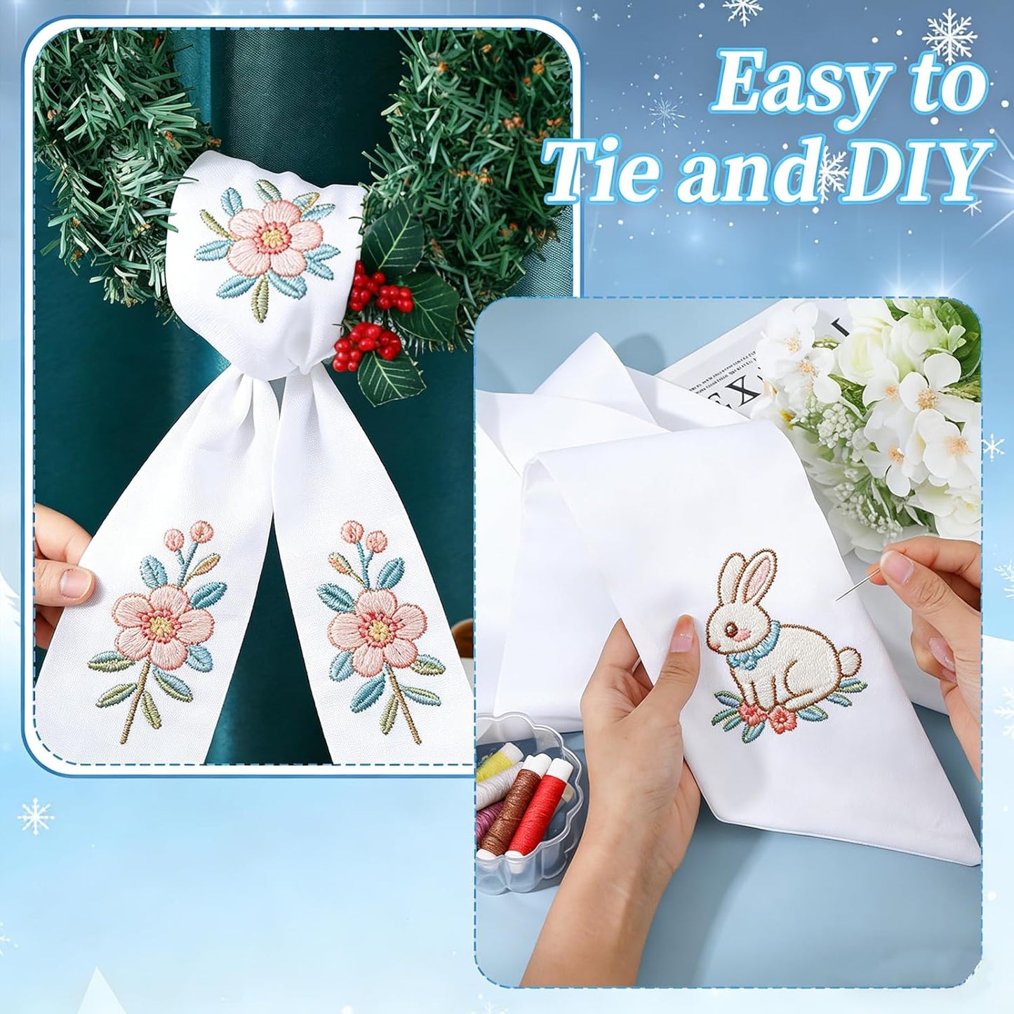 Regine Switzerland 4 Pcs White Wreath Sash - 4.5'' x 56'' Blank Decor for Holidays & Events