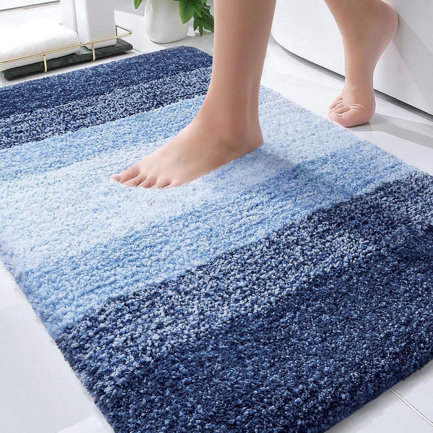 OLANLY Bathroom Rug Mat - Extra Soft & Absorbent Microfiber | Non-Slip Plush Shaggy 36x24 Navy