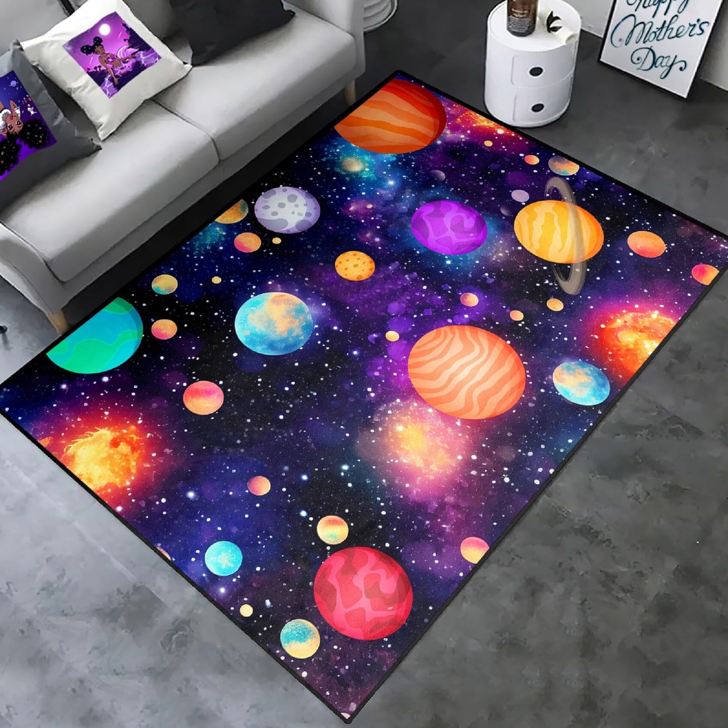 Starry Area Rug Kids - Space Rug for Boys Room Universe Carpet for Bedroom Planet Mats for Kids Outer Space Carpet Decor, 5x7 Feet