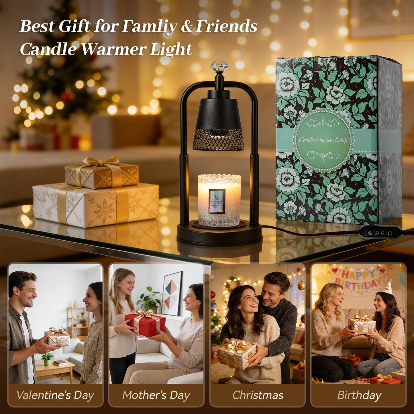 Candle Warmer Lamp with Timer Dimmer Dual Pole Height Adjustable Candle Warmer Gifts for Women Wax Melt Warmer for Scented Jar Candles Birthday Gift for Mom Mothers Day House Warming New Home Decor