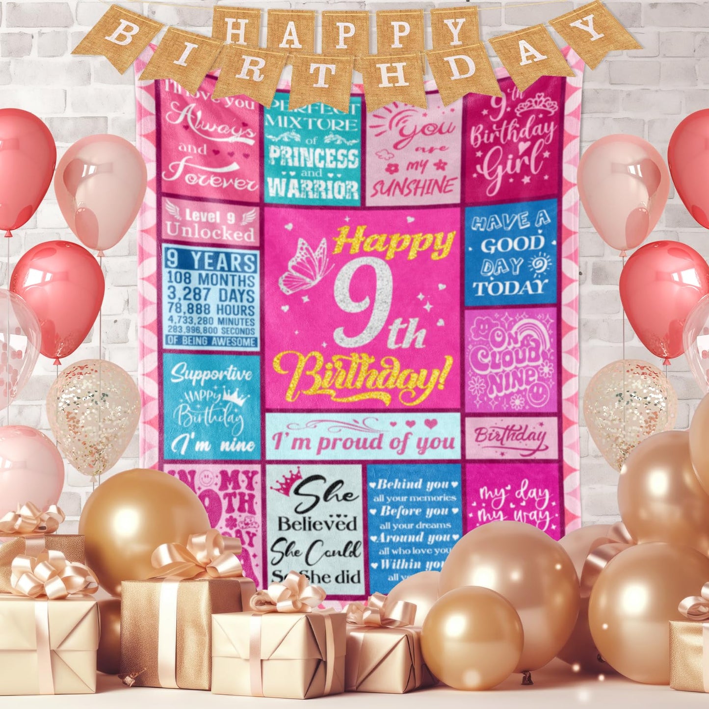 Lavua 9 Year Old Girl Birthday Gifts - Birthday Gift for 9 Years Old Girl - 9th Birthday Decorations for Girls Daughter Granddaughter Niece - 9-Year-Old Girls Gift - 9th Blanket 50"X60"