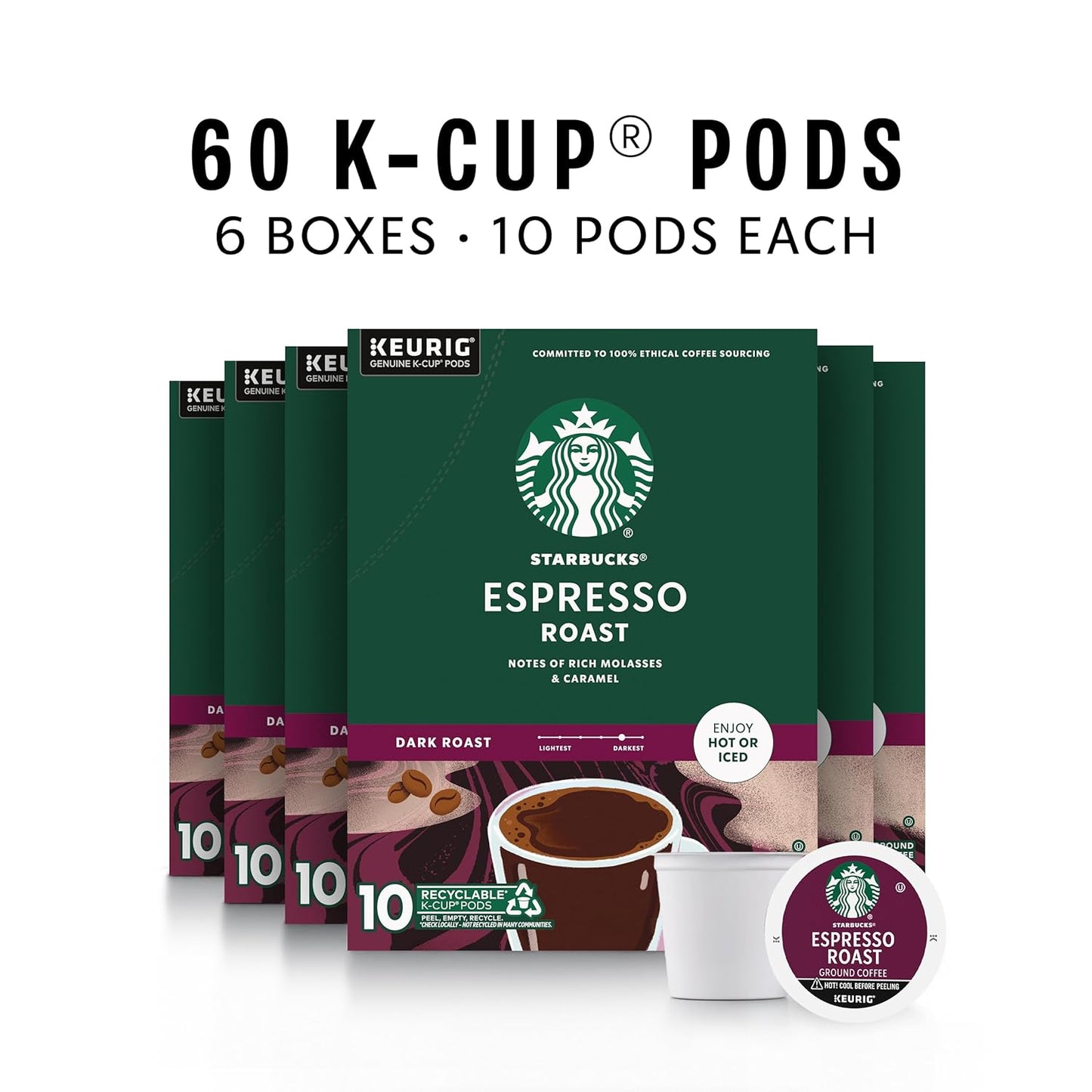 Starbucks K-Cup Coffee Pods - Dark Roast Espresso for Keurig | 100% Arabica, 120 Pods Total