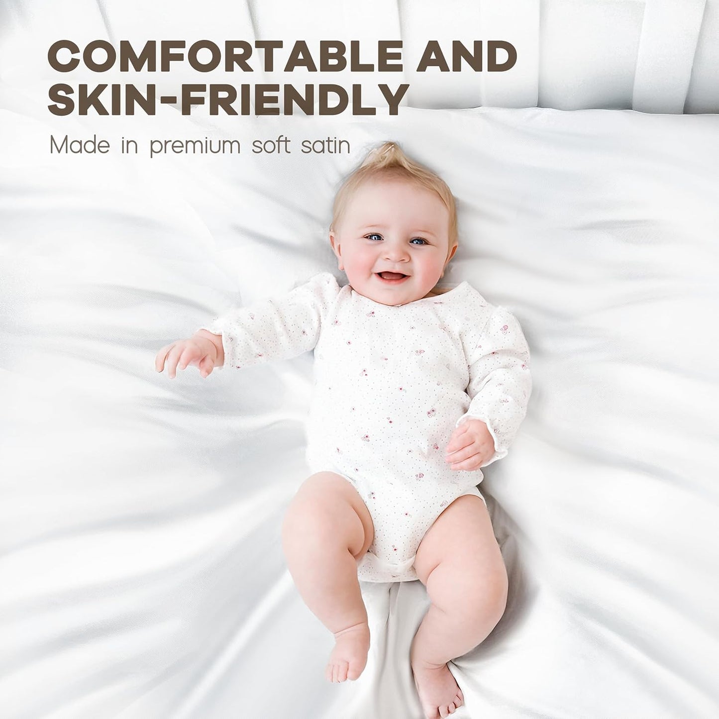 Pro Goleem Satin Crib Sheets - Oeko-TEX Certified Silky Soft Fitted Covers 28x52 | Breathable & Gentle on Skin (White & Gray)