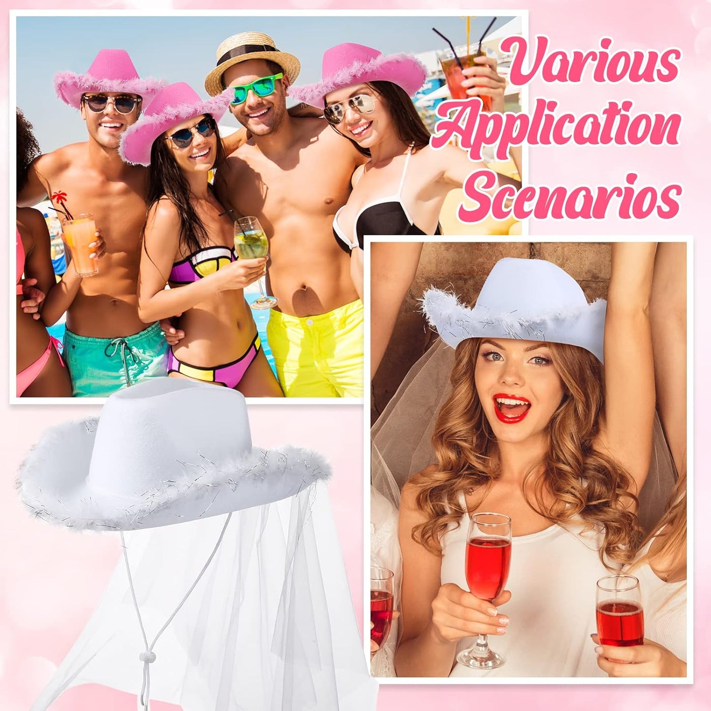 Unittype 12 Pcs Women Cowgirl Cowboy Hats Bachelorette Cowboy Hats for Bridal Shower Wedding Engagement Halloween Cosplay