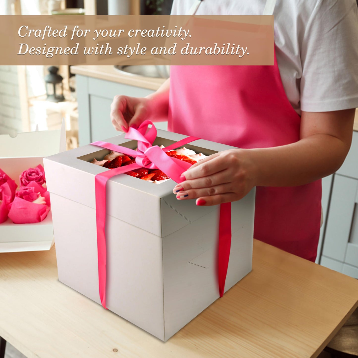 Cakebon Cake Boxes - 8x8x8 Inch 24-Pack Cajas Para Pasteles - Cake Box With Window for Birthdays, Weddings and Parties