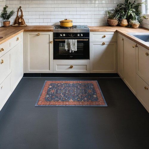 Hazo Haus Washable 2x3 Entry Rug - Non-Slip Rubber Backing for Kitchen & Bathroom | Navy Blue Boho Décor