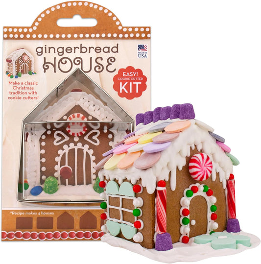 Gingerbread House Cookie Cutter Set - Mini 2-Piece with Recipe Card, 4.5” Tall - Made in USA