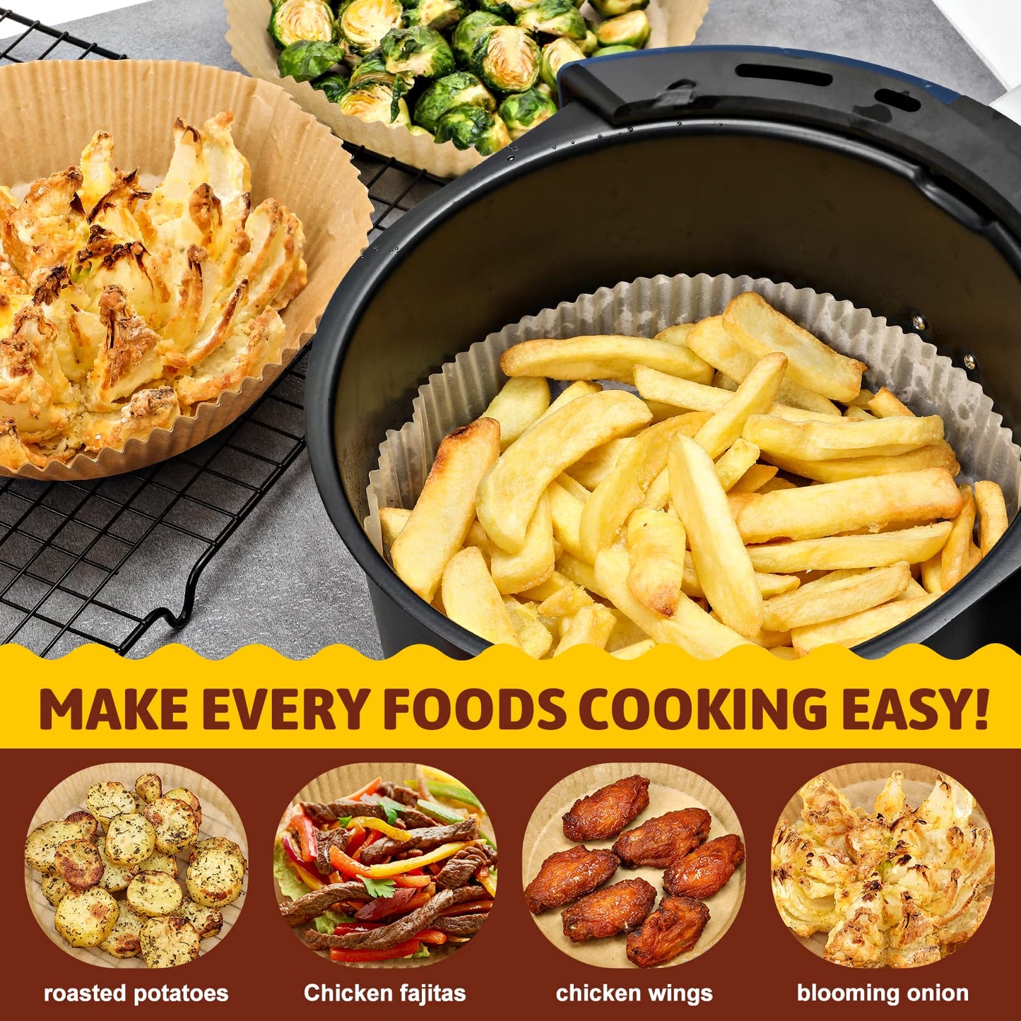120 Pcs Air Fryer Disposable Paper Liner, 7.9-inch [ Fit 5-8 QT ], Non-stick Parchment Paper for Frying, Baking, Cooking, Roasting and Microwave - Unbleached, Oil-proof