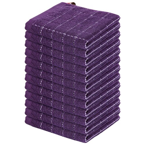 Homaxy 100% Cotton Terry Kitchen Dish Cloths, Ultra Soft and Absorbent Dish Towels for Kitchen, Suitable for Drying and Washing Dishes, 12 Pack, 12 x 12 Inches, Purple