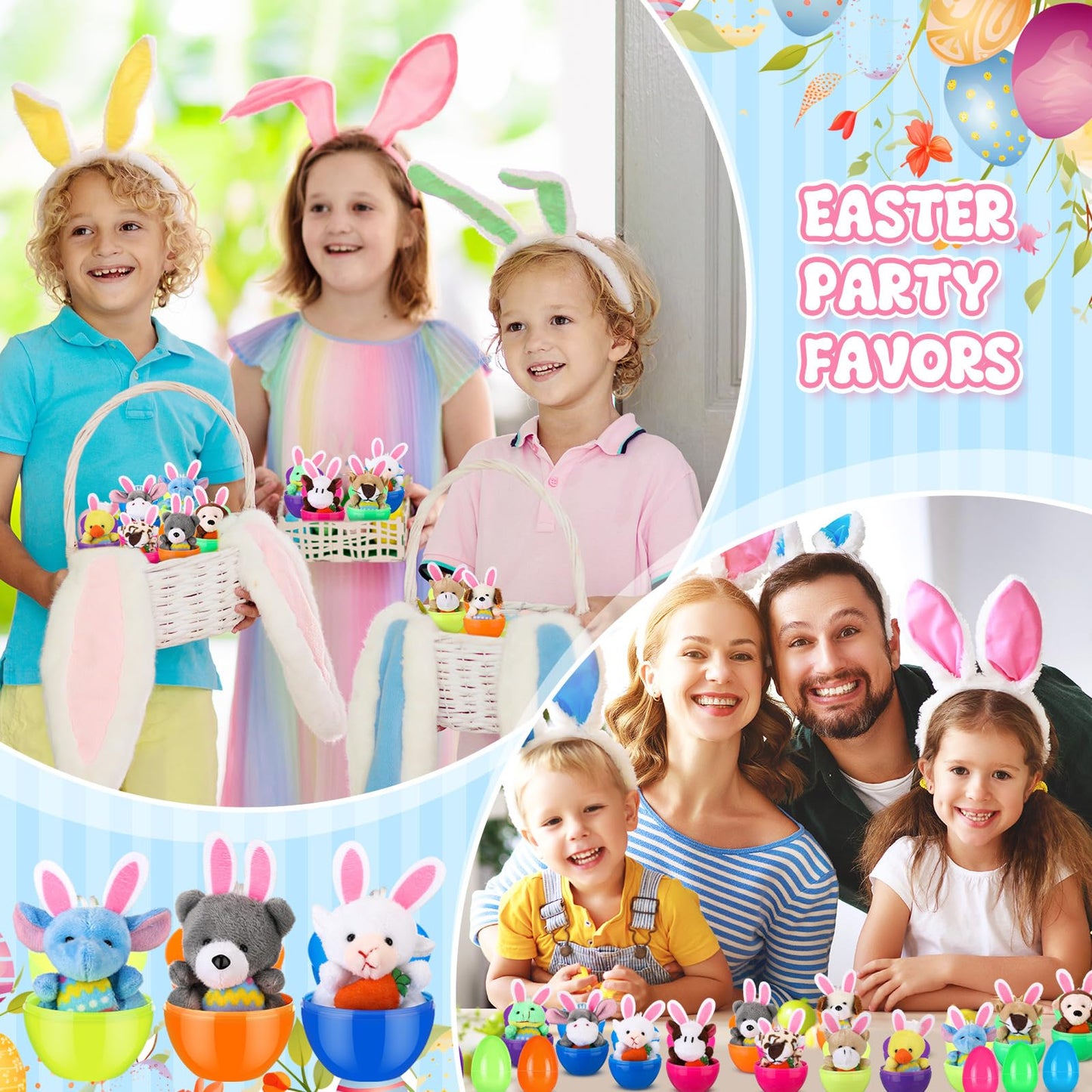 Lunmon 36 Pcs Prefilled Easter Eggs Filled with Mini Plush Animal Toys for Kids Baster Stuffer Filler Stuffed Animals with Carrot for Easter Egg Hunt Filler Party Favors Classroom Prize Supplies