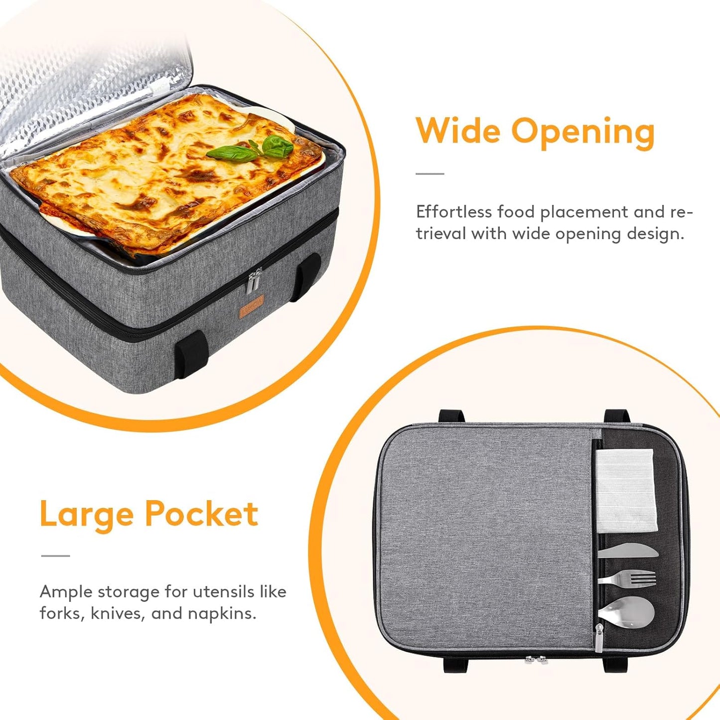 LUNCIA Insulated Casserole Carrier - Double Decker Thermal Tote Keeps Food Hot or Cold | Fits 9" x 13" Dish, Grey