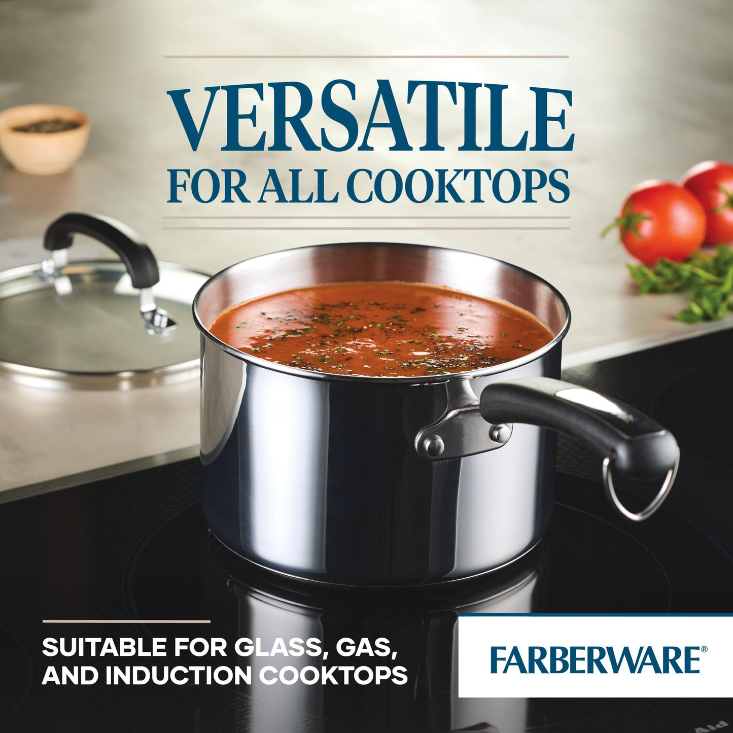Farberware Brilliance Stainless Steel Saucepan/Saucepot with Glass Lid, 3 Quart, Dishwasher Safe and Induction Ready, Compatible with All Cooktops, Stainless Steel