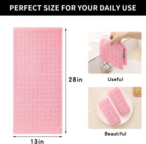 Homaxy 100% Cotton Terry Kitchen Towels - Soft, Super Absorbent Checkered Design | Pink, 13 x 28 Inches, 4 Pack