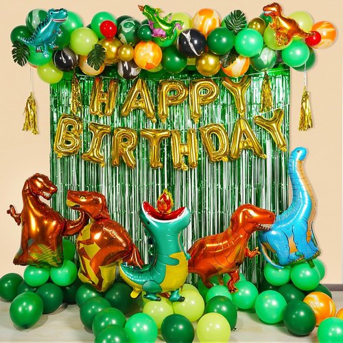 GoGoGoodie Dinosaur Birthday Party Decorations - 121 Pcs Dino Theme Foil Balloons for Kids