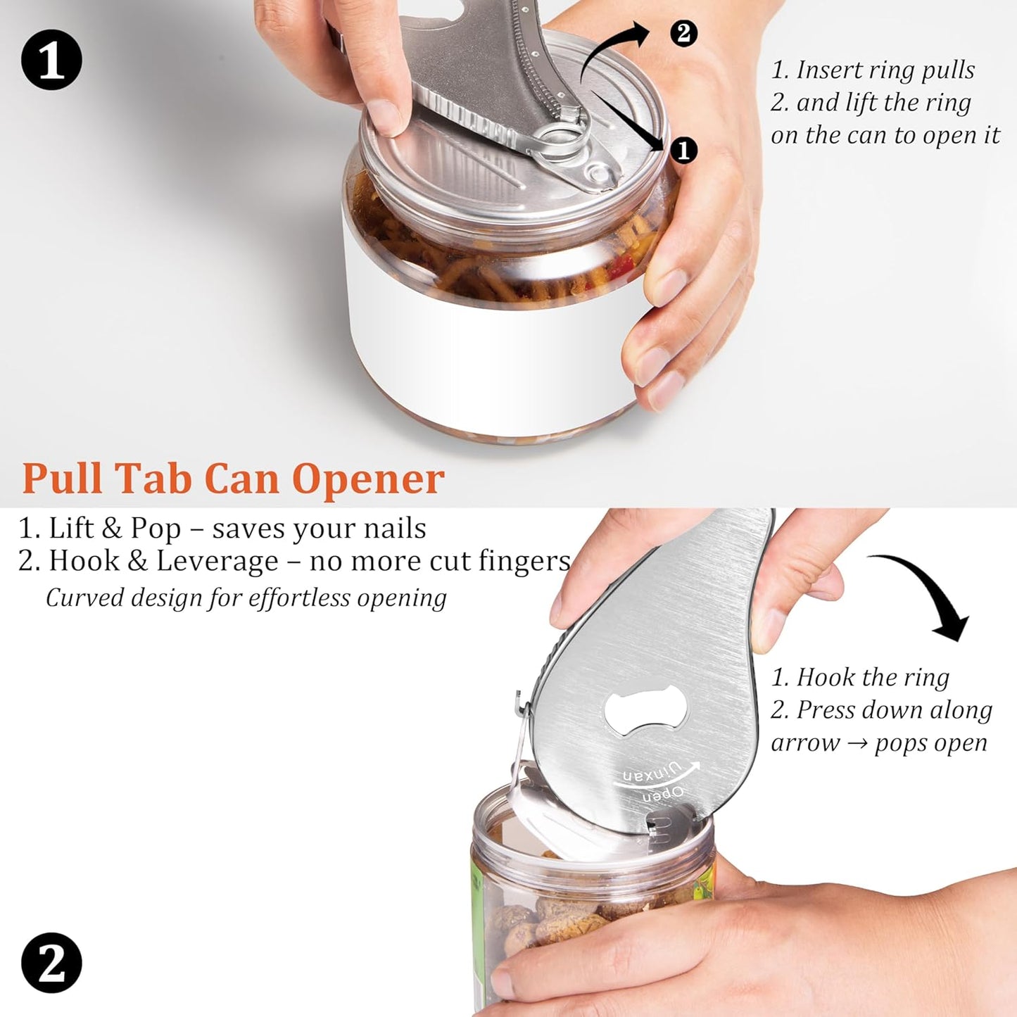 Uinxan Jar Bottle Can Opener - Easy Twist Off for Seniors with Arthritis | Portable Multifunction Gadget (Silver)