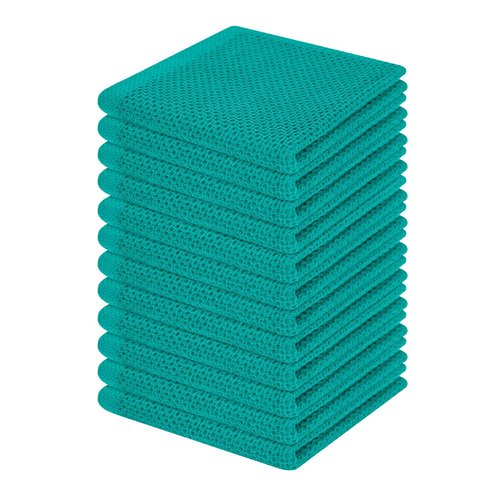 Homaxy 100% Cotton Waffle Weave Kitchen Dish Cloths, Ultra Soft Absorbent Quick Drying Dish Towels, 12 x 12 Inches, 12-Pack, Teal