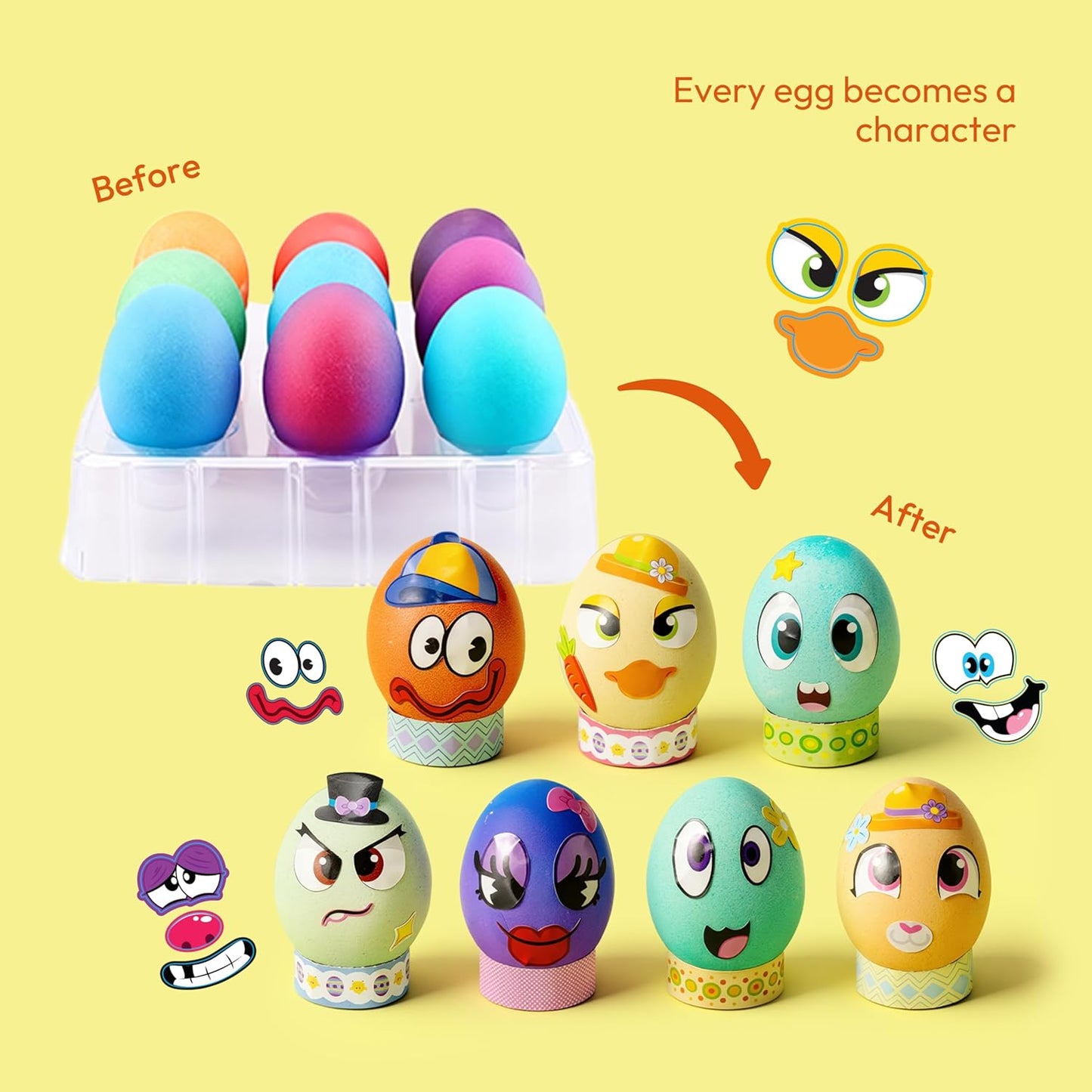 Klever 31PCS Easter Egg Decorating Kit - DIY Dye Tablets & Face Stickers for Kids' Parties