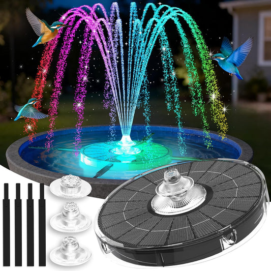 Skiennix 4000mAh Solar Fountain - 3 Spray Solar Powered Bird Bath Pump with Lights for Outdoor Garden