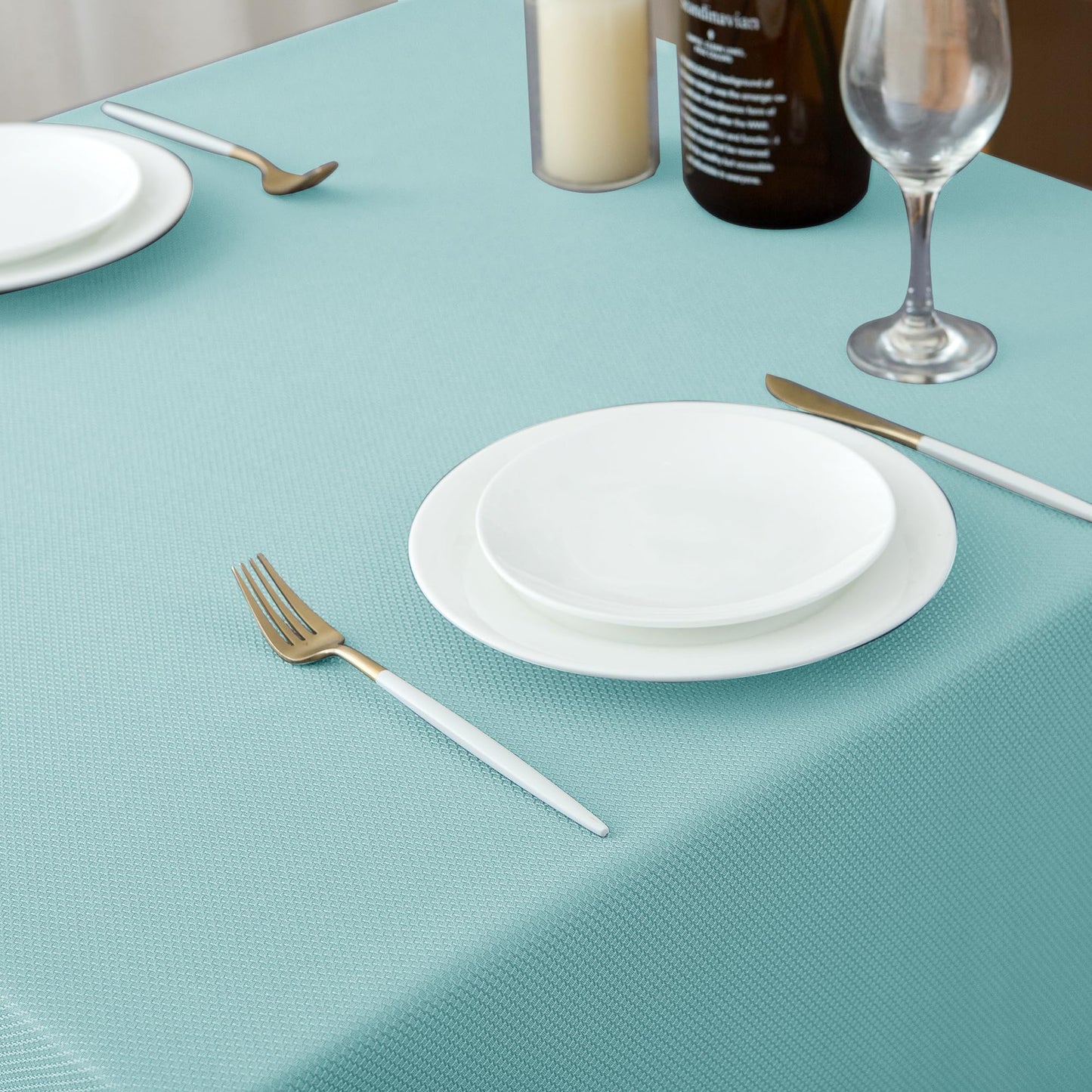 Biscaynebay Textured Fabric Square Tablecloths 90x90 Inches, Silver Grey Water Resistant Spill Proof Card Table Cloth Folding Table Cover for Dining, Kitchen, Wedding and Parties, Machine Washable