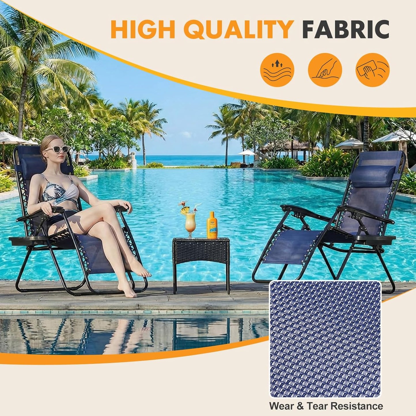 NEWBULIG Zero Gravity Chairs Set of 2 | Portable Adjustable Lounge Chairs with Cup Holders - Blue