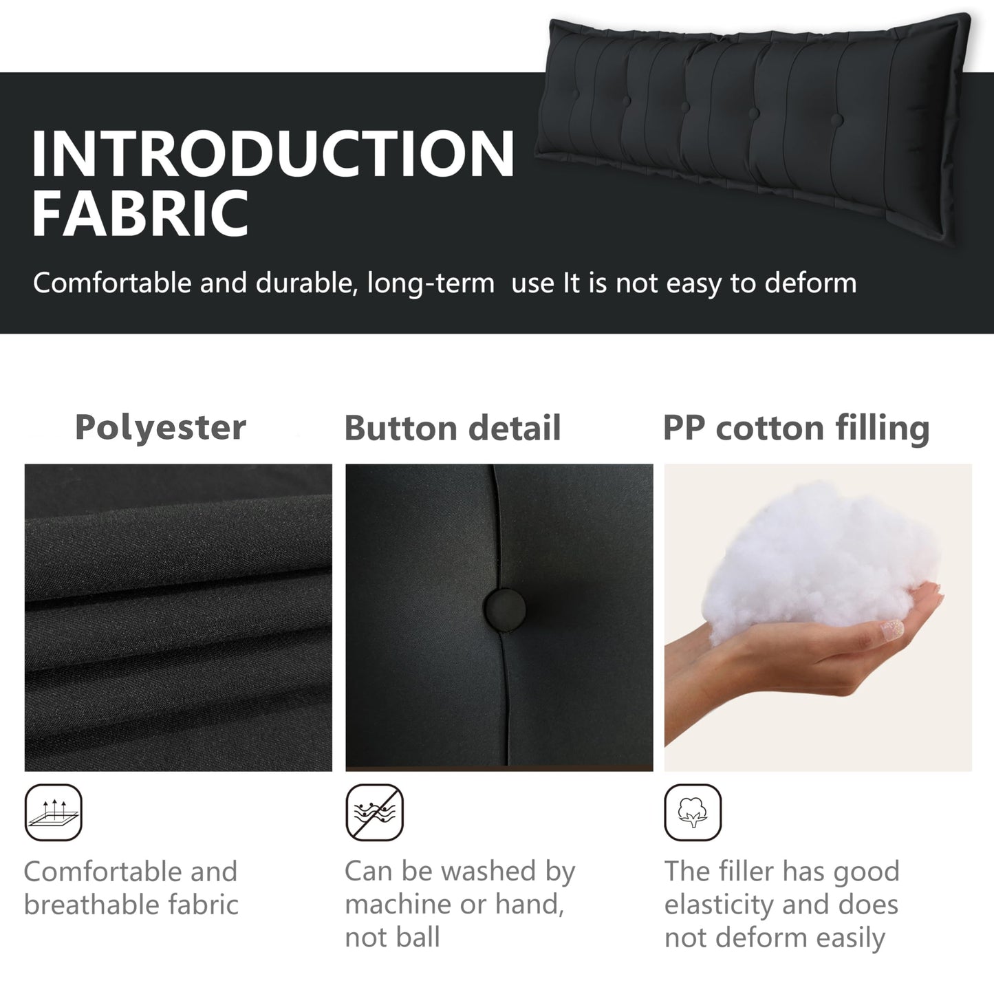 Johnear Bolster Pillow Headboard Backrest Pillow Velvet Large Daybed Cushion Lumber Back Pad Support Positioning Sofa Bed Rest Reading Pillow （Black, 59 x 3 x 20 inches）