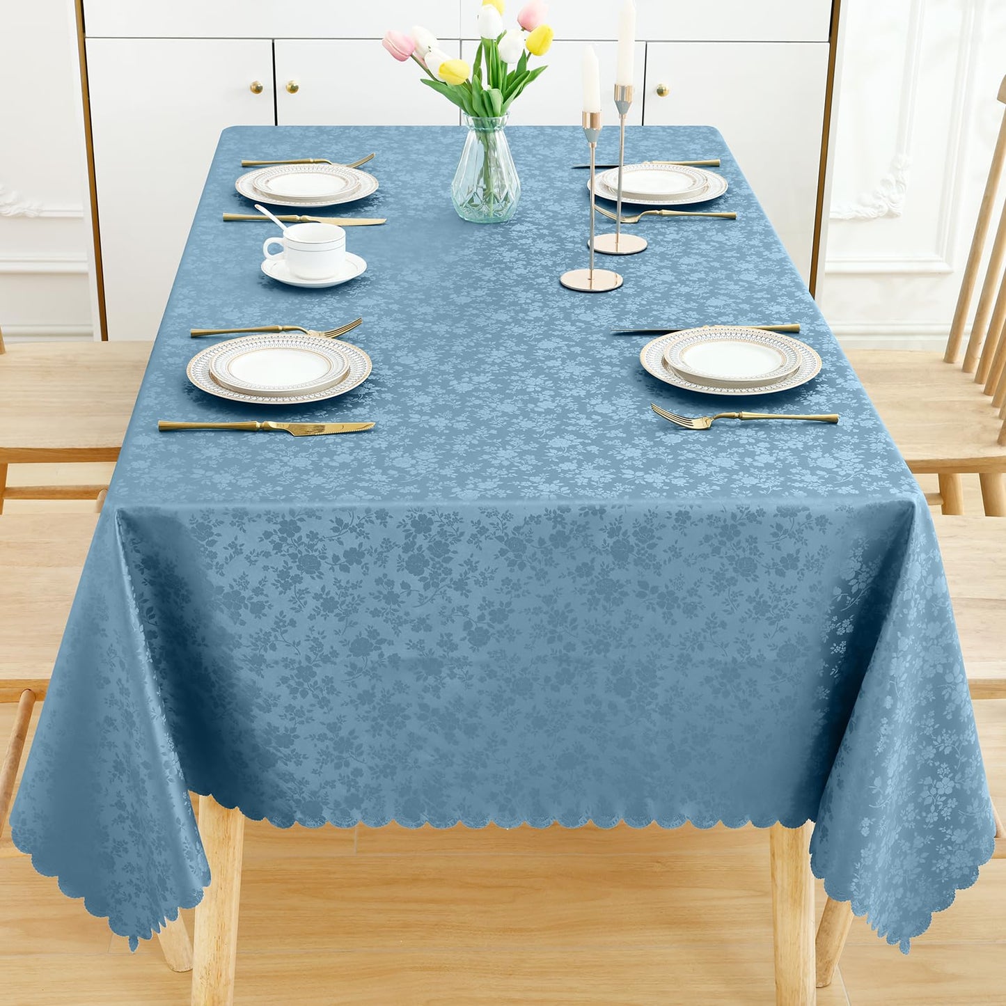 Smiry Rectangle Table Cloth, Waterproof Heavy Duty Vinyl Tablecloths, Wipeable Washable Table Cover for Kitchen and Dining Room (Stone Blue, 60" X 126")
