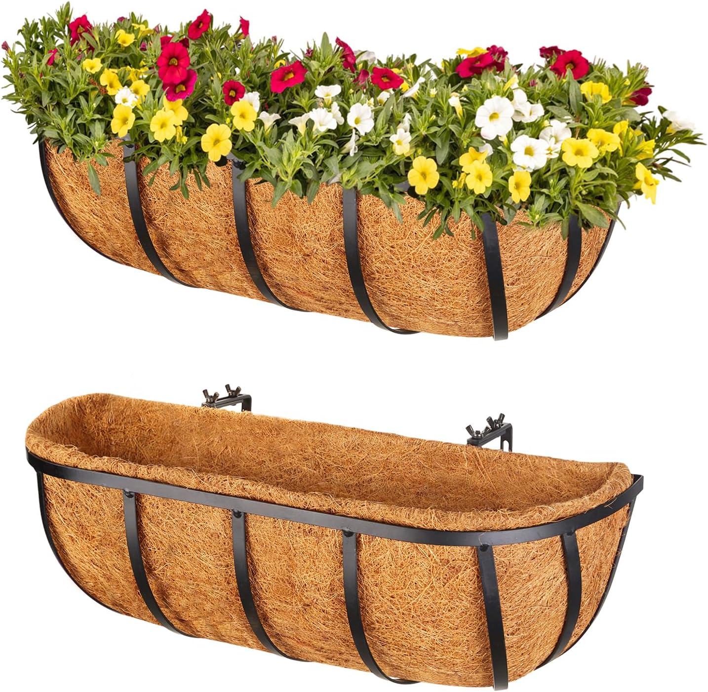 Legigo 16-Inch Window Box Planters - Durable Metal Railing Planters with Coconut Liners | 2-Pack for Outdoor Use