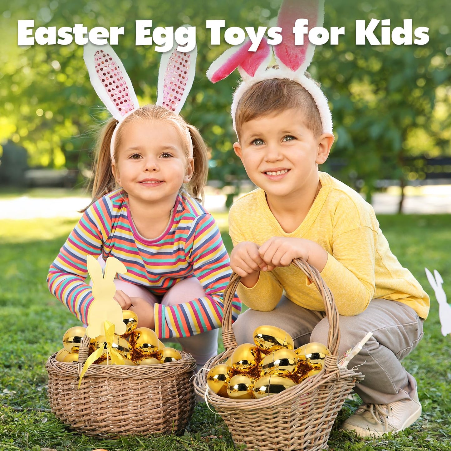 Skirfy Fillable Easter Eggs 3.15" Inch (12 Pack) with Hinge Bulk Golden Bright Plastic Easter Eggs, Perfect for Easter Egg Hunt,Birthday Party Favor