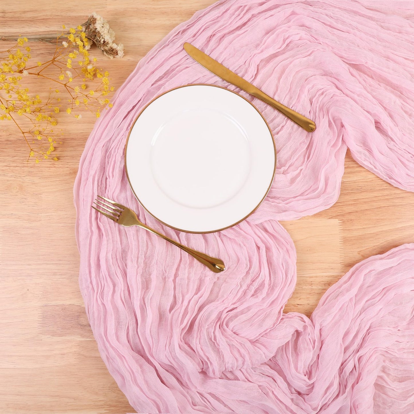 13.3FT TuTive Light Pink Cheesecloth Table Runner Boho Gauze Cheese Cloth Runner Sheer Table Runner Summer Wedding Dining Decorations for Holiday Birthday Baby Shower Event Table Decorations for Party
