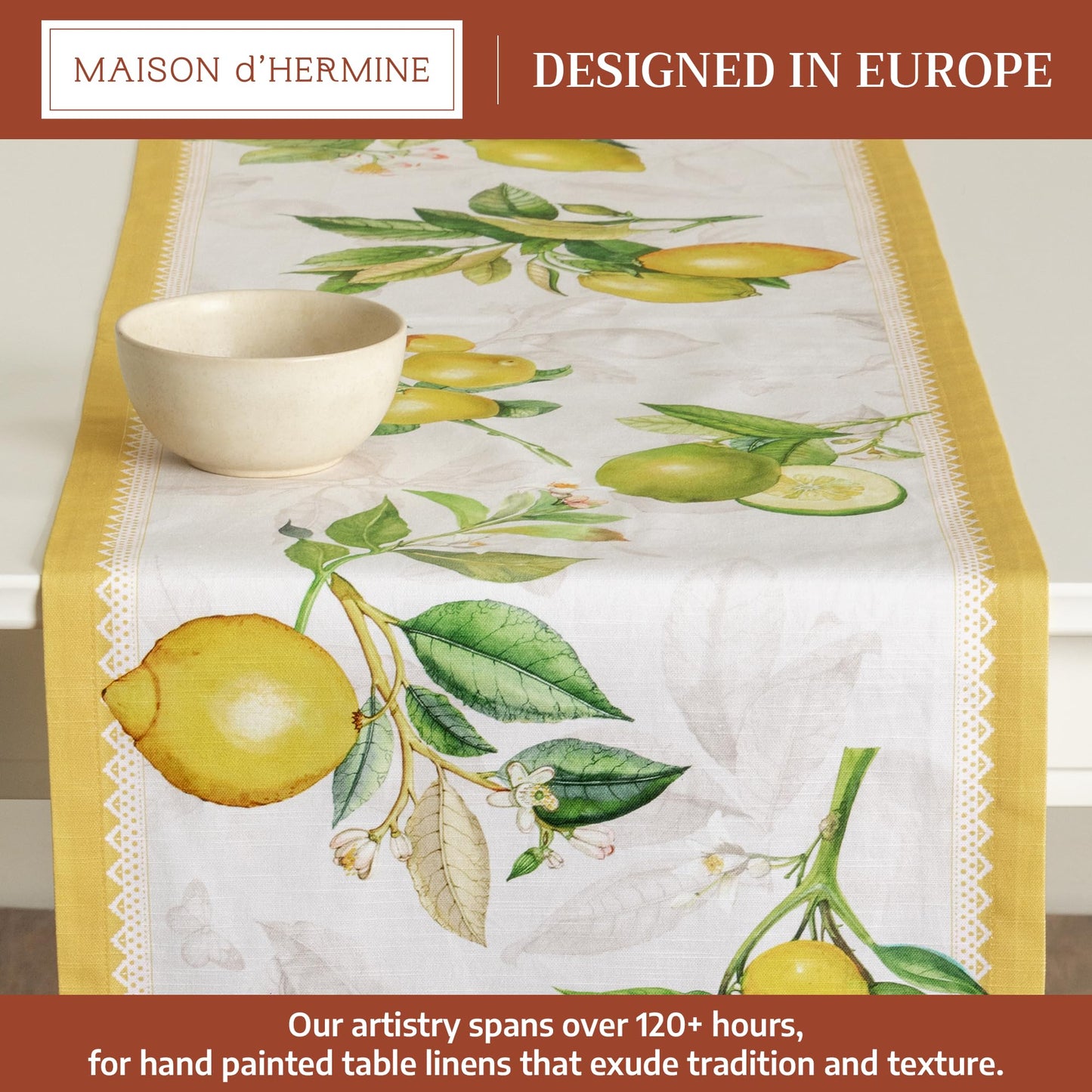 Maison d' Hermine Table Runner 100% Cotton Single Layer Table Runners 72 inches Long Decorative for Home Kitchen Dining Party Gifts for Mothers Day Spring Summer (Limoncello)
