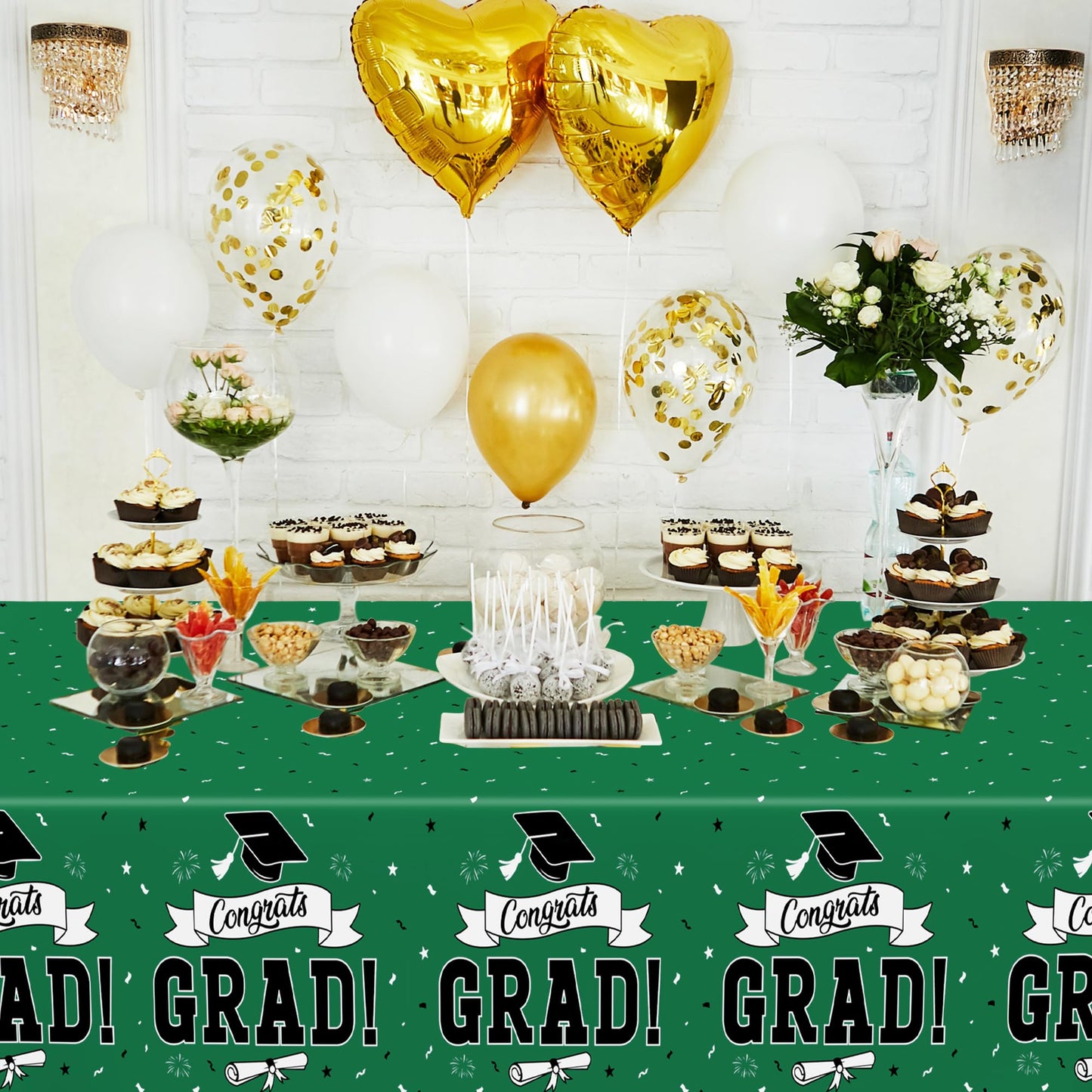 QZYL 2 PCS Graduation Tablecloth, 108" X 54" Green Graduation Table Decorations 2026, Rectangle Table Cloths for Class 2026 Congrats Grad, Disposable Plastic Tablecover for Grad Decor Party Supplies