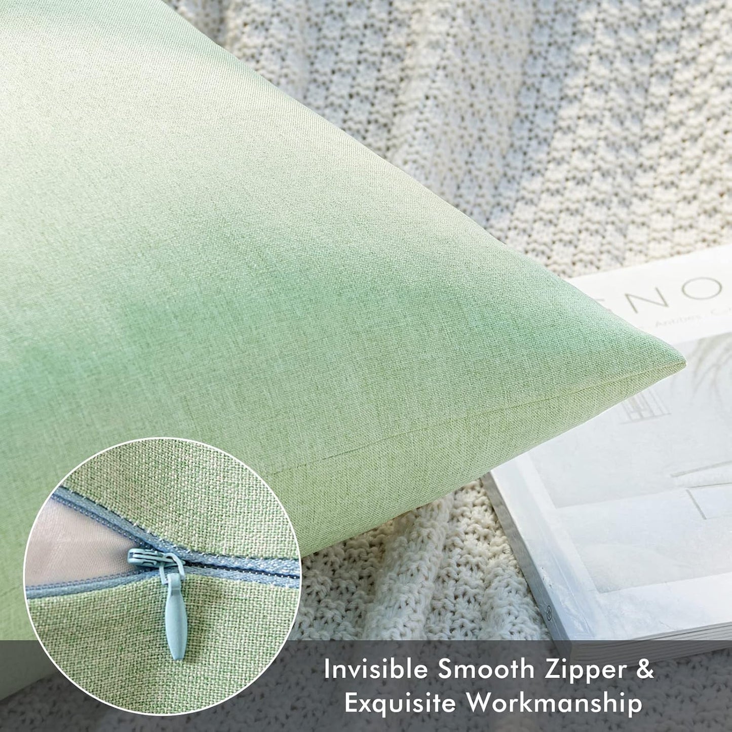 MIULEE Decorative Outdoor Throw Pillow Covers - Waterproof Faux Linen Cushion Cases | 18x18 Inch Sage Green (Pack of 2)
