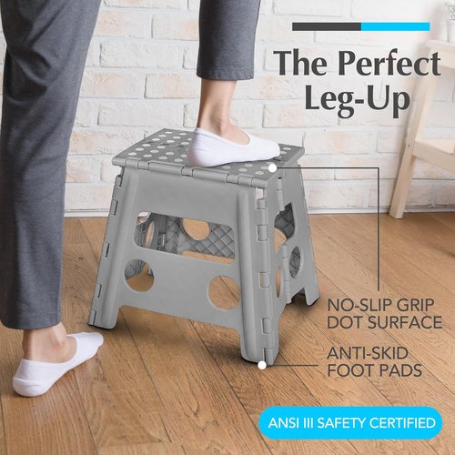 Handy Laundry Folding Step Stool - Lightweight & Sturdy for Adults and Kids - Easy One-Flip Design | Grey - 13 Inch