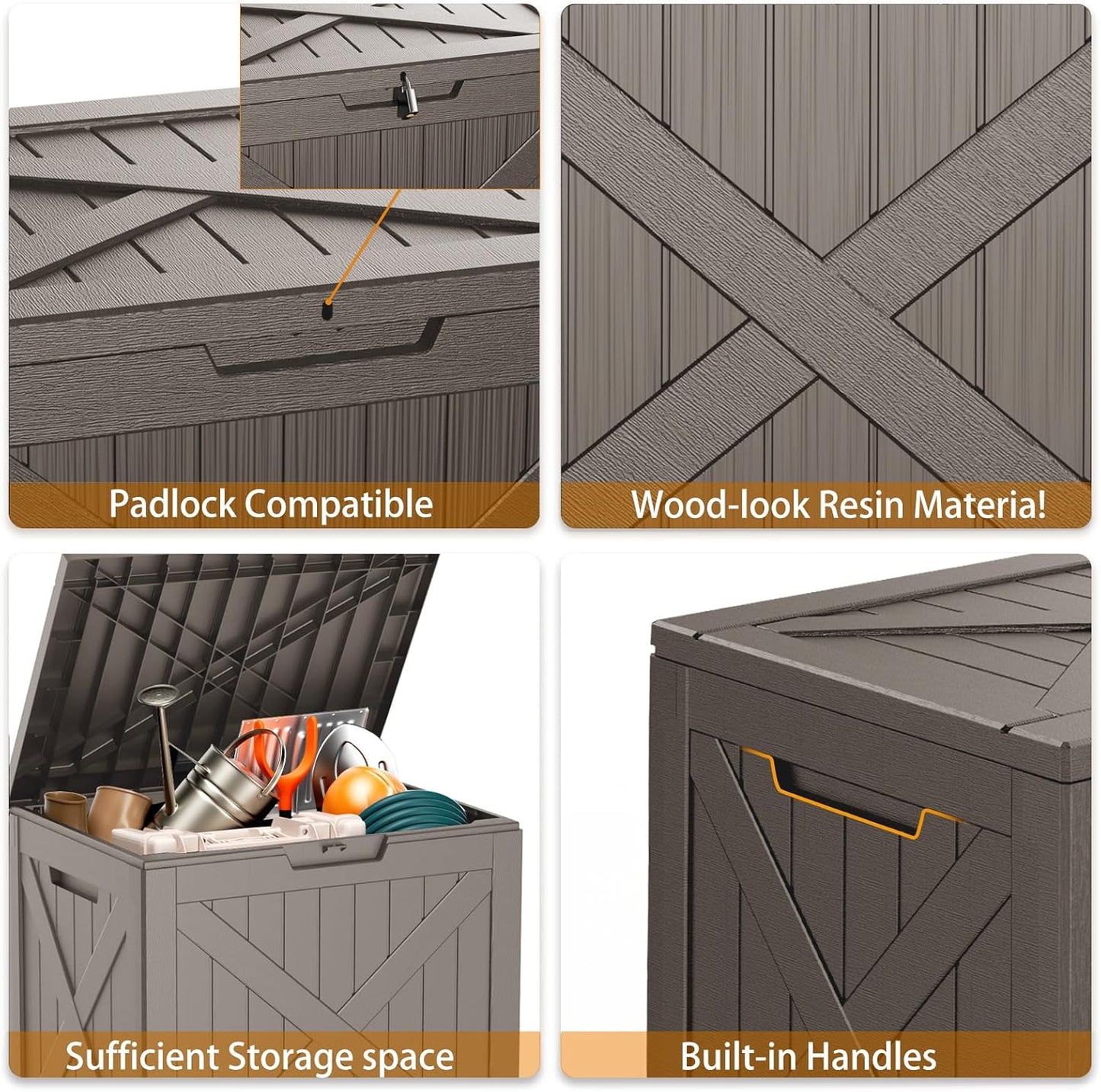 Skiennix 38 Gallon Outdoor Deck Box - Lockable Waterproof Storage for Garden Tools & Cushions | Grey