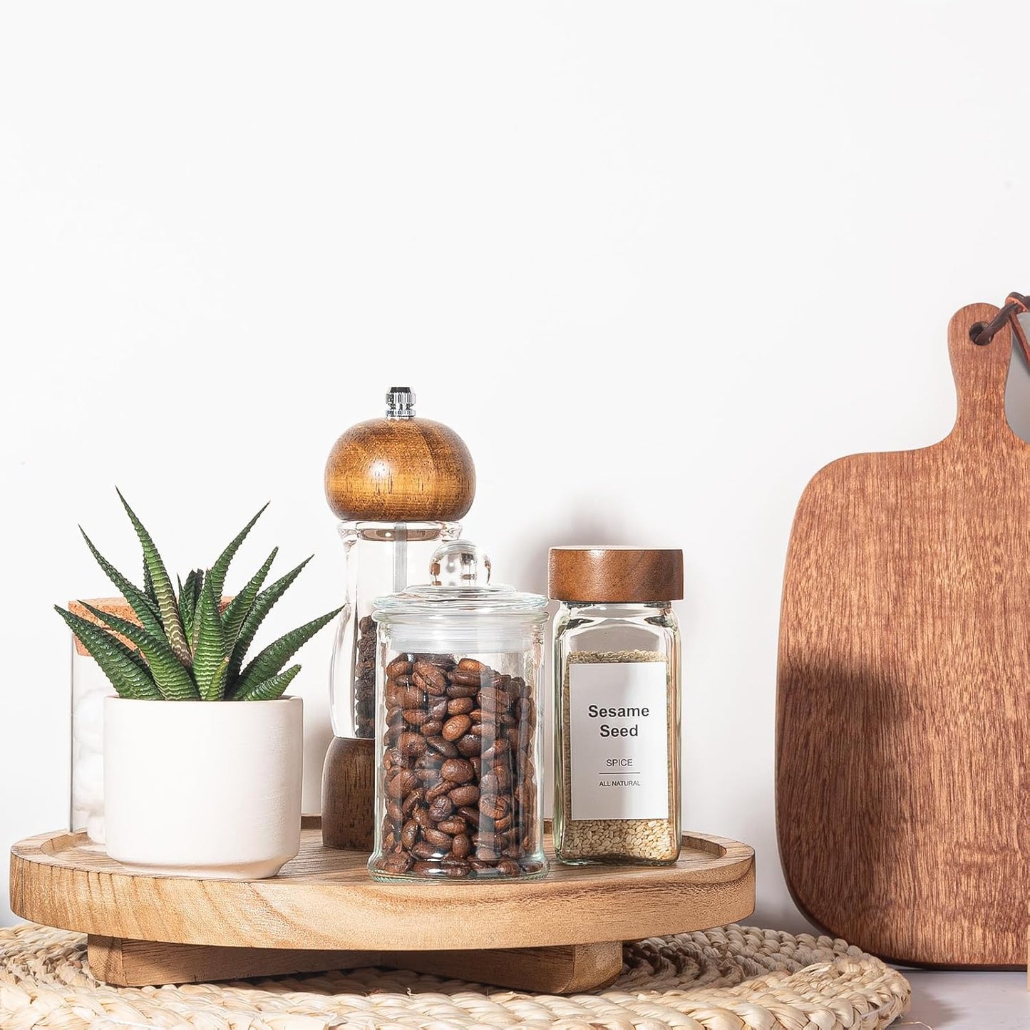 Skiennix Round Wooden Decorative Tray - Farmhouse Bathroom Counter Organizer, 10" - Brown