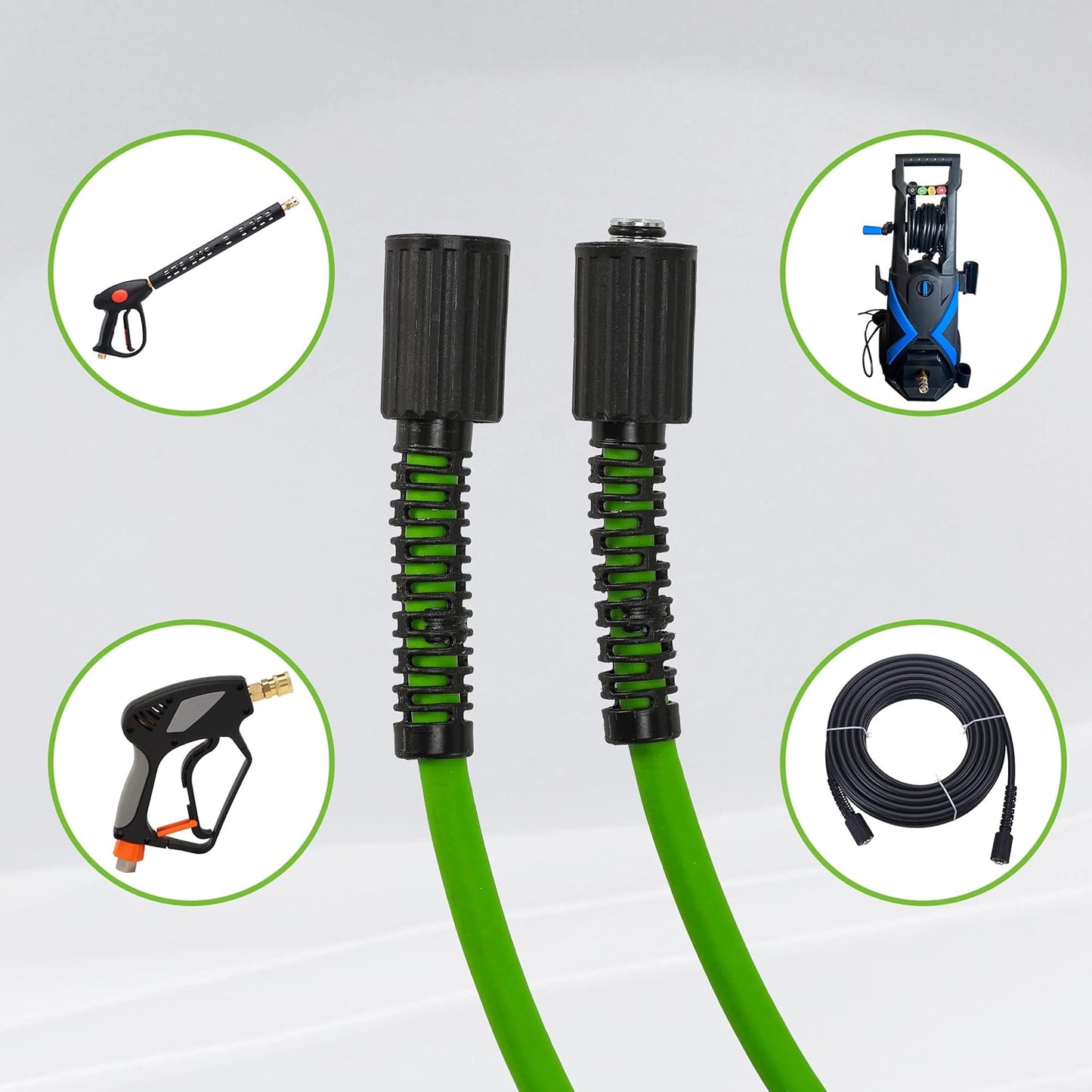PWACCS Pressure Washer Hose - 50 FT Kink Resistant High-Pressure Extension | Compatible with M22 Fittings, 3600 PSI, Green