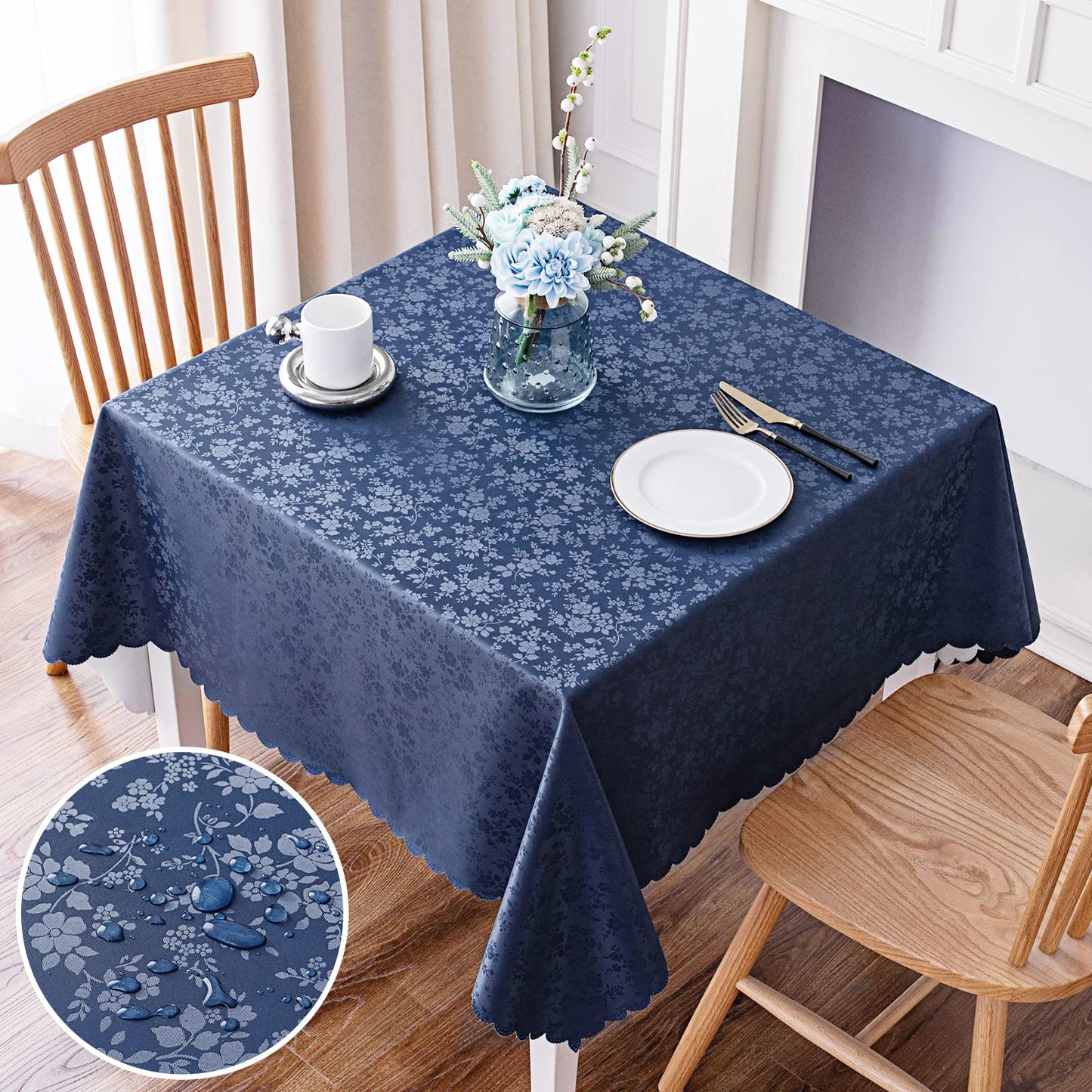 Smiry Square Table Cloth, Waterproof Heavy Duty Vinyl Tablecloths, Wipeable Washable Table Cover for Kitchen and Dining Room (Navy Blue, 54" X 54")
